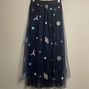 Sequin Space Embroidered Tulle Mesh Skirt XS/S
